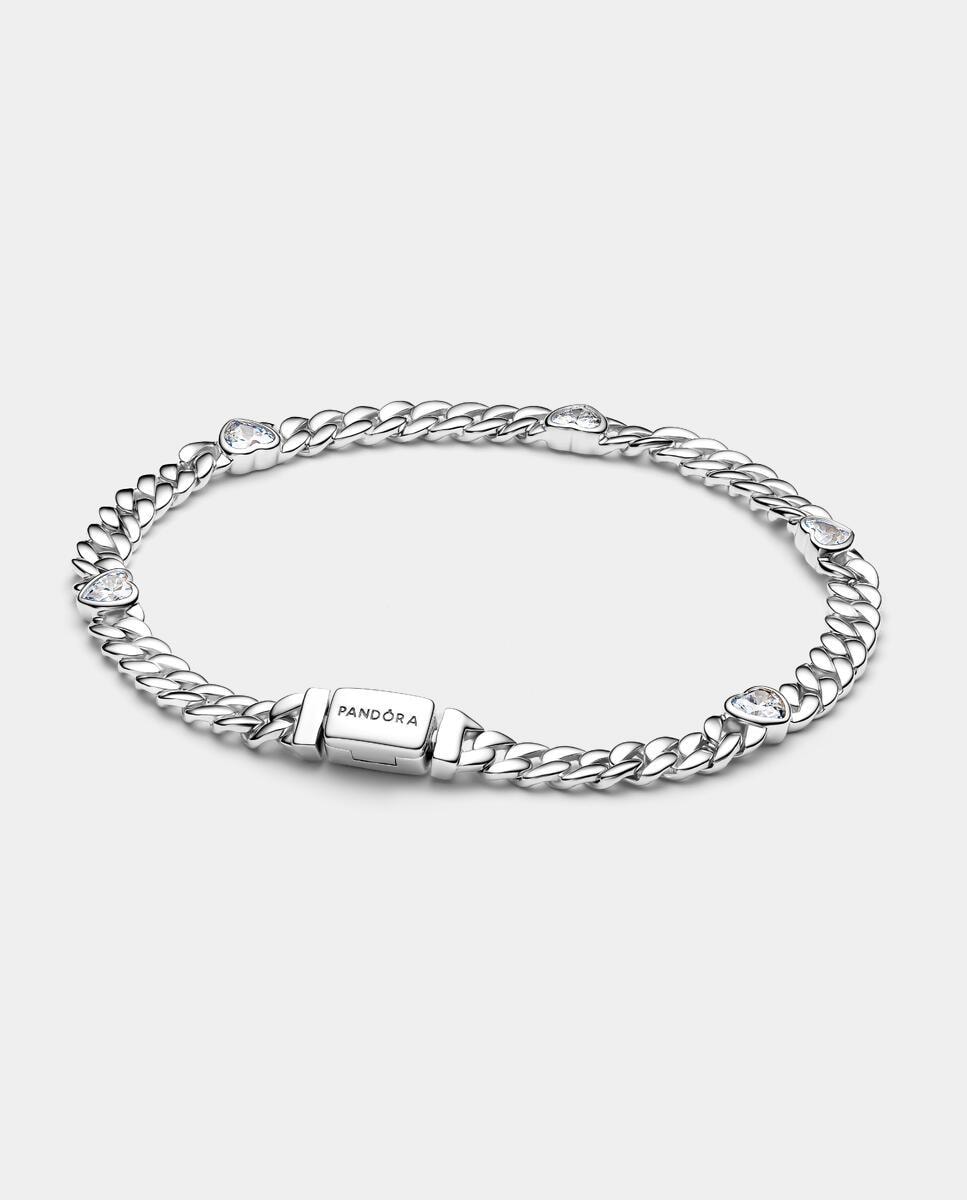 Pulsera en plata de ley de Cadena Cubana Corazón Blanco-1