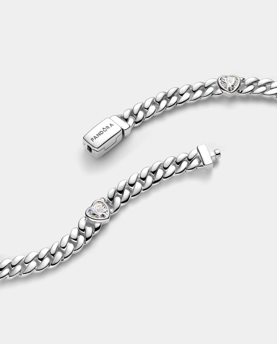 Pulsera riviere en plata de ley de cadena cubana corazón - PANDORA - Blanco Blanco-2