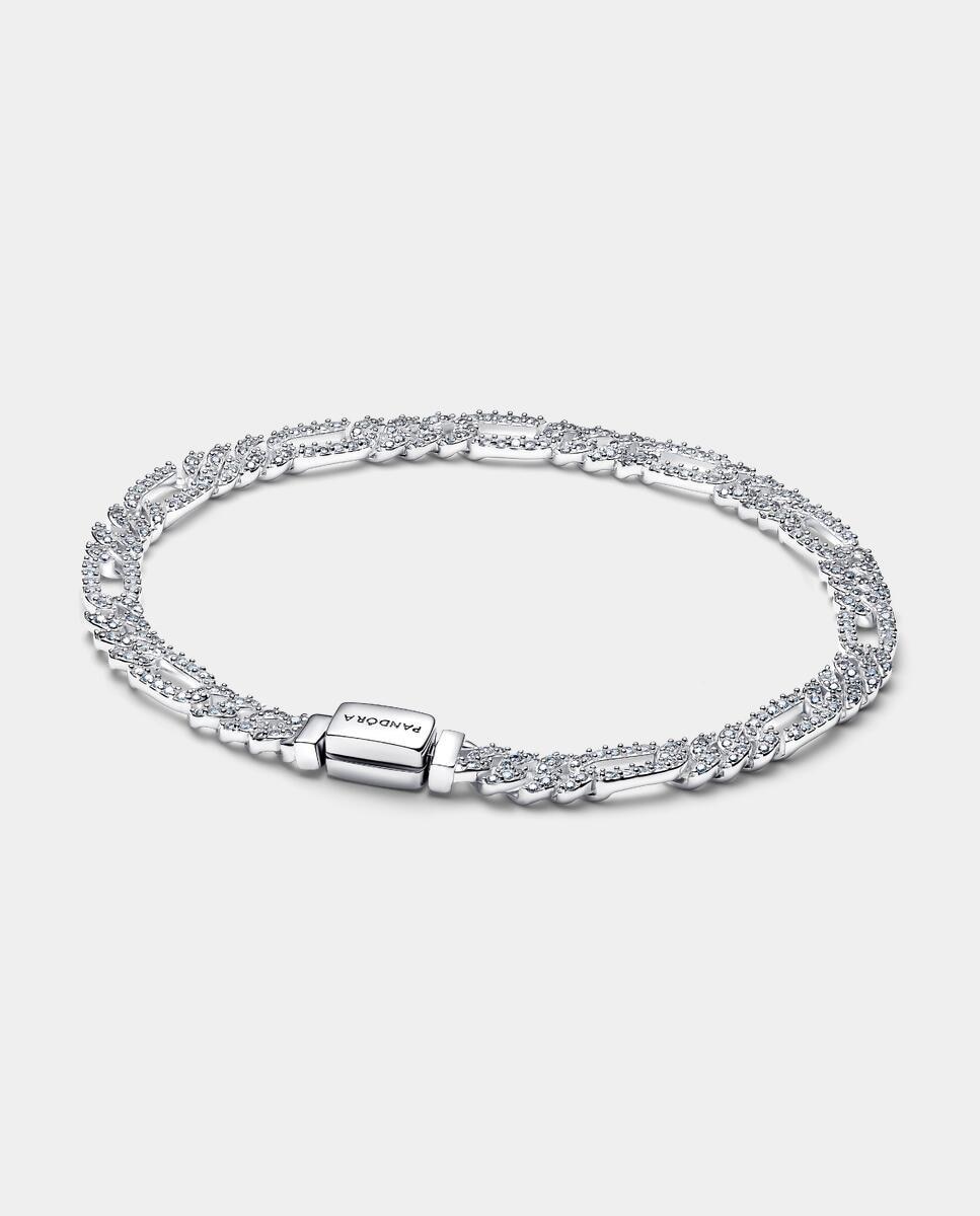 Pulsera tennis en plata de ley de cadena cubana ovalada - PANDORA - Blanco Blanco-1