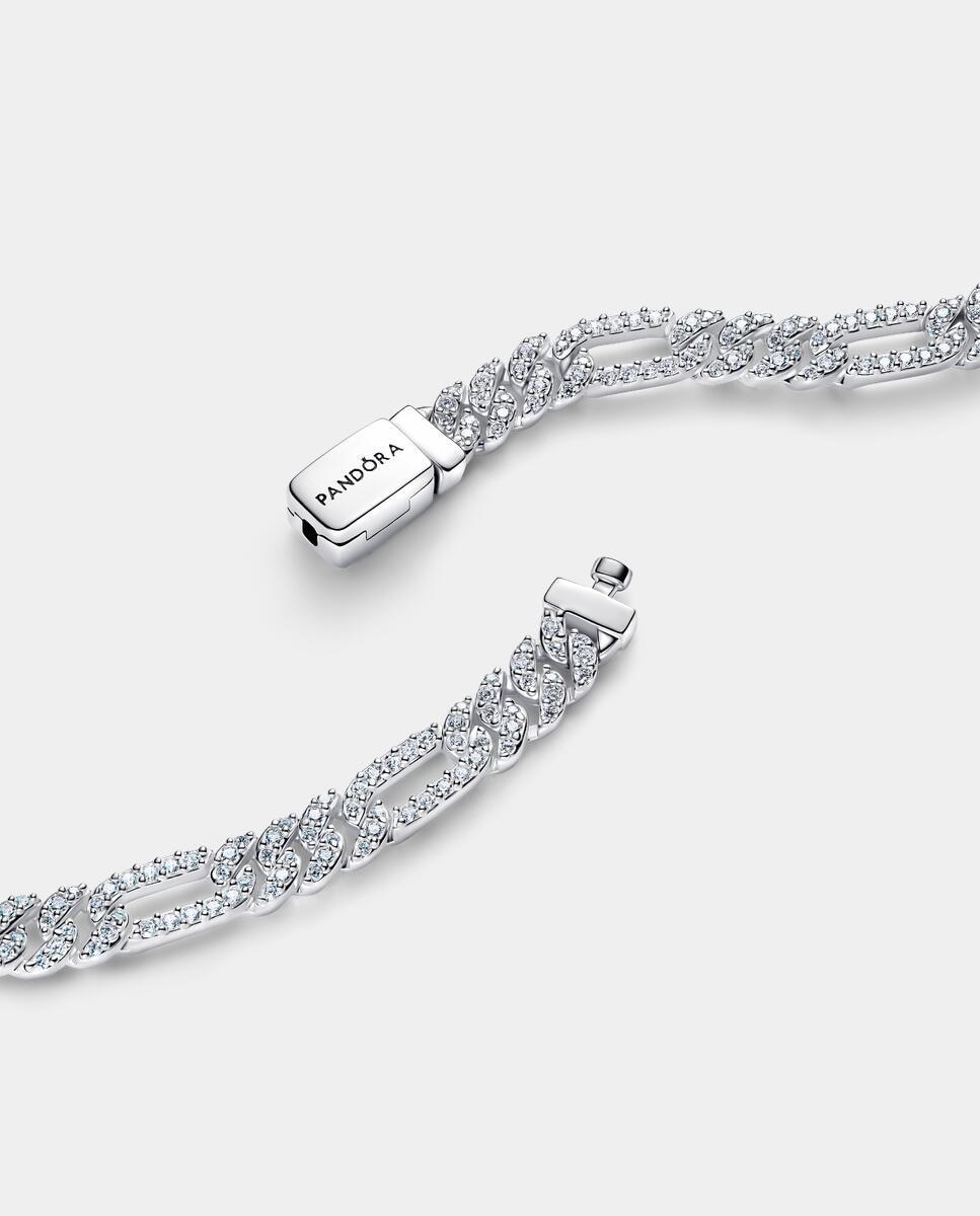 Pulsera tennis en plata de ley de cadena cubana ovalada - PANDORA - Blanco Blanco-2