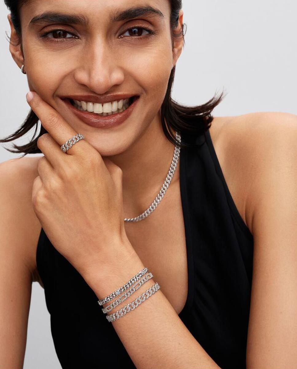 Pulsera tennis en plata de ley de cadena cubana ovalada - PANDORA - Blanco Blanco-4