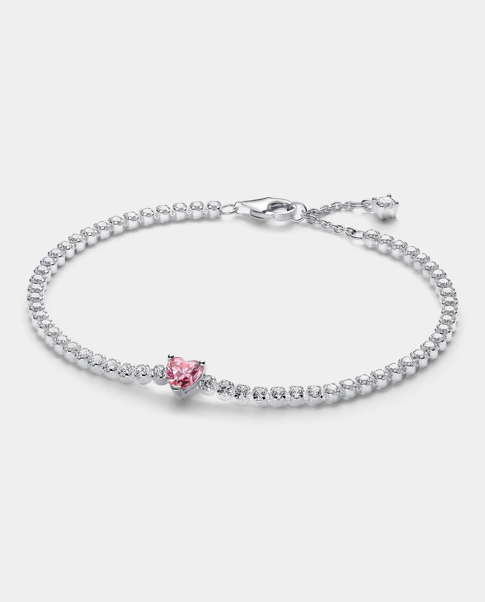 Pulsera tennis en plata de ley corazón brillante - PANDORA - Rosa Rosa-1