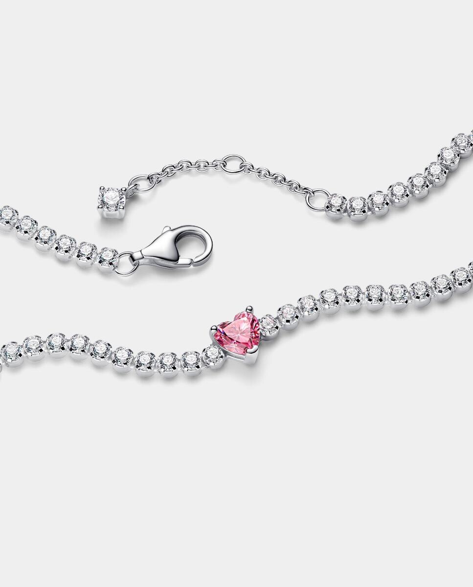 Pulsera tennis en plata de ley corazón brillante - PANDORA - Rosa Rosa-2