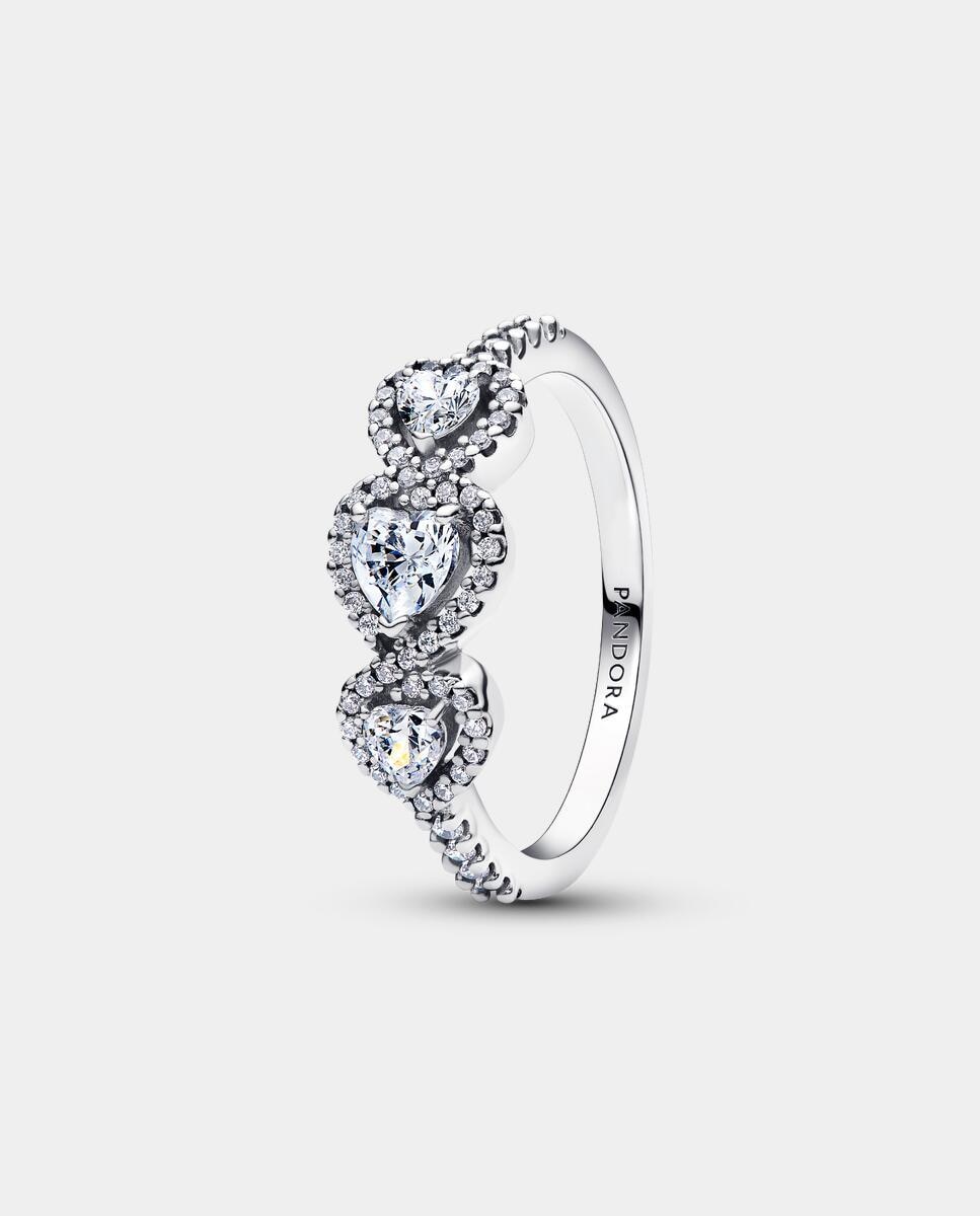 Anillo en plata de ley trilogía de corazones y halo - PANDORA - Blanco Blanco-1