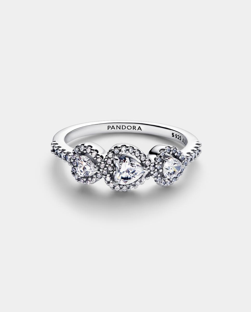 Anillo en plata de ley trilogía de corazones y halo - PANDORA - Blanco Blanco-2