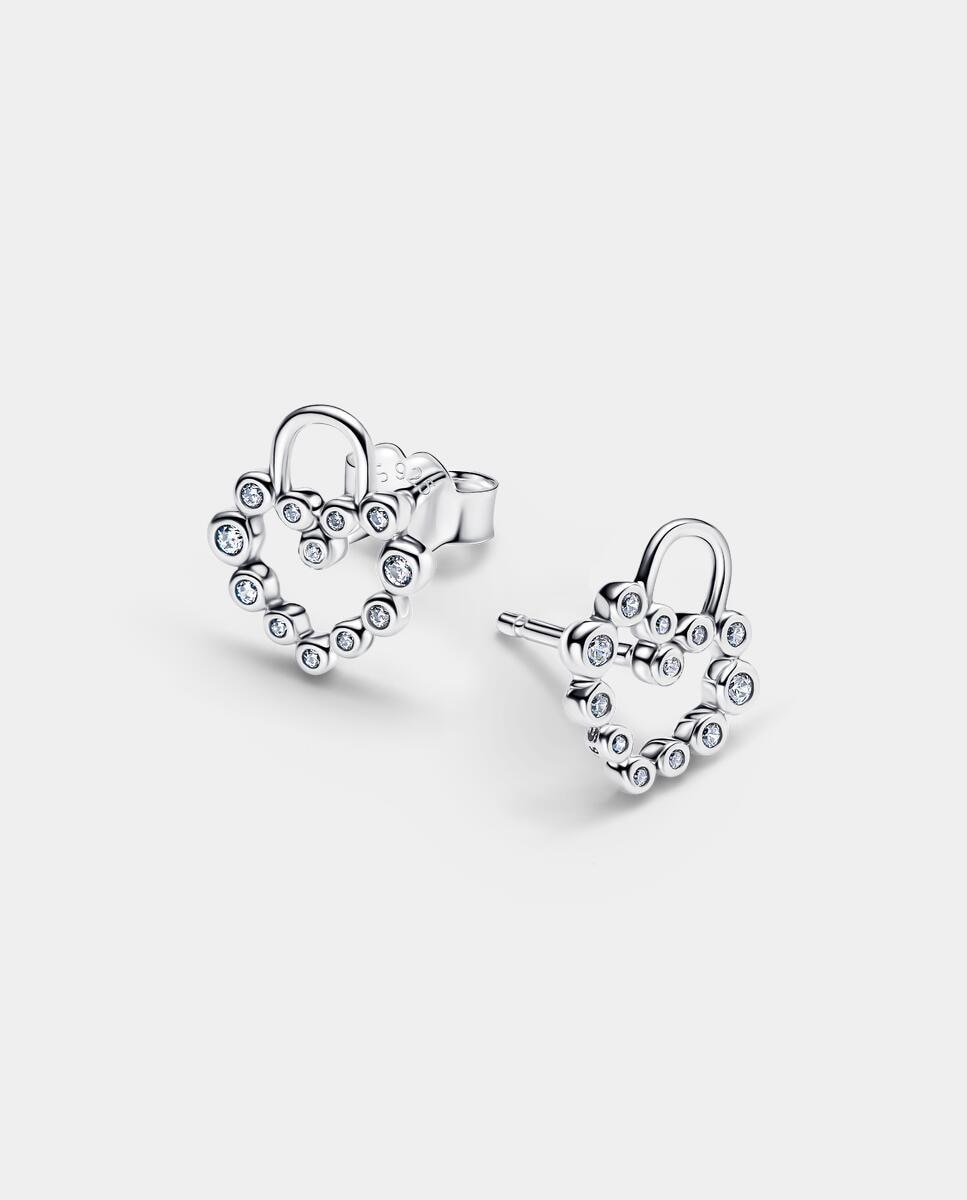 Pendientes en plata de ley de botón candado corazón brillante - PANDORA - Blanco Blanco-1