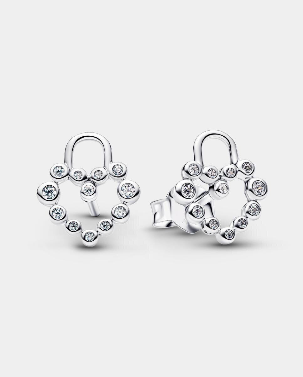 Pendientes en plata de ley de botón candado corazón brillante - PANDORA - Blanco Blanco-2