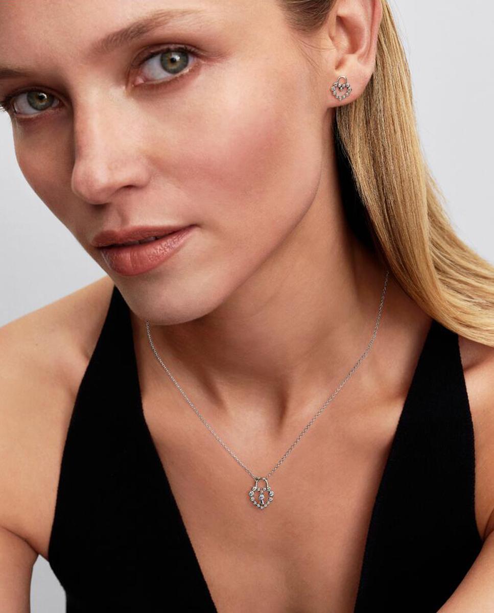 Pendientes en plata de ley de botón candado corazón brillante - PANDORA - Blanco Blanco-3
