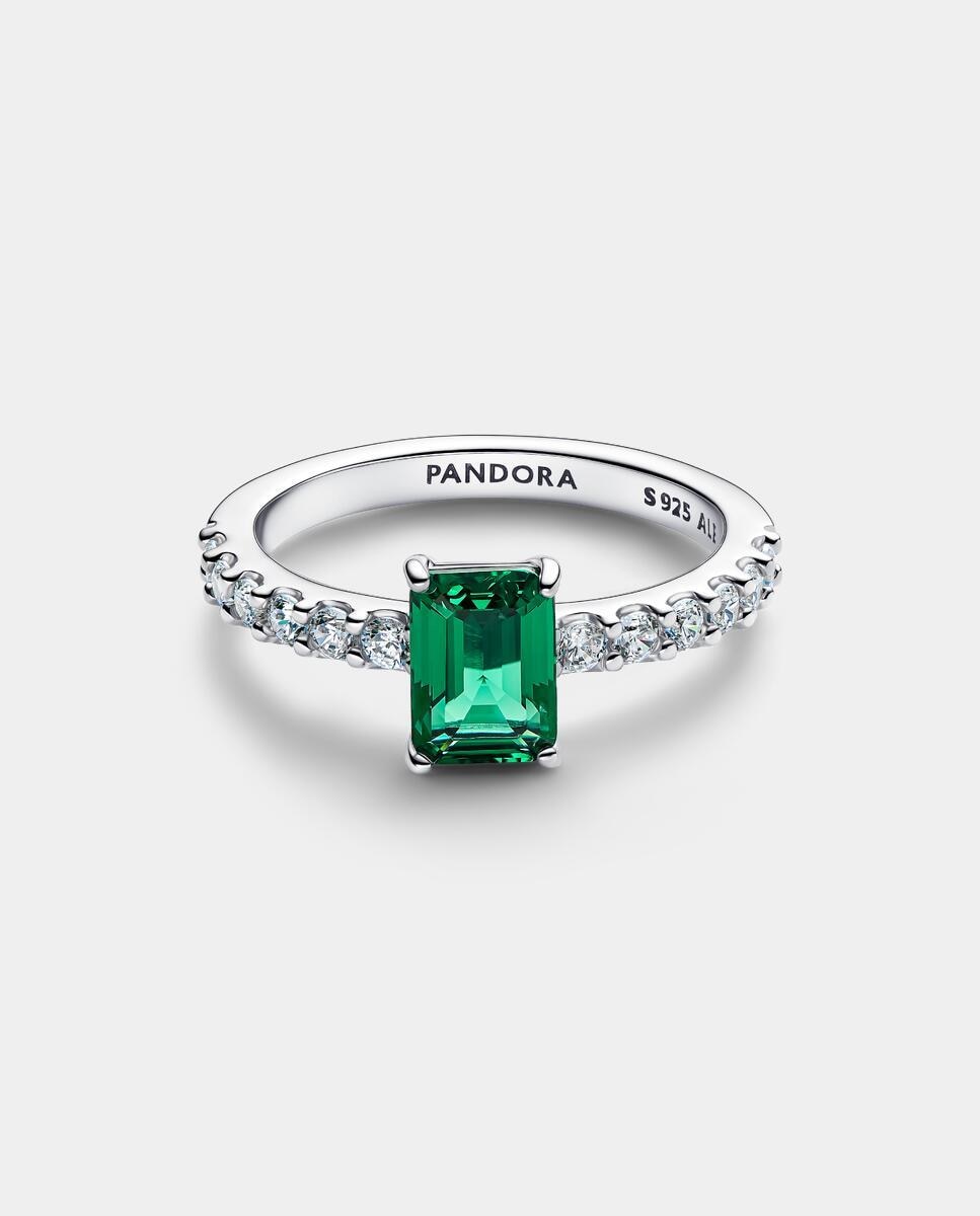 Anillo halo rectangular verde brillante - PANDORA - Verde Verde-2