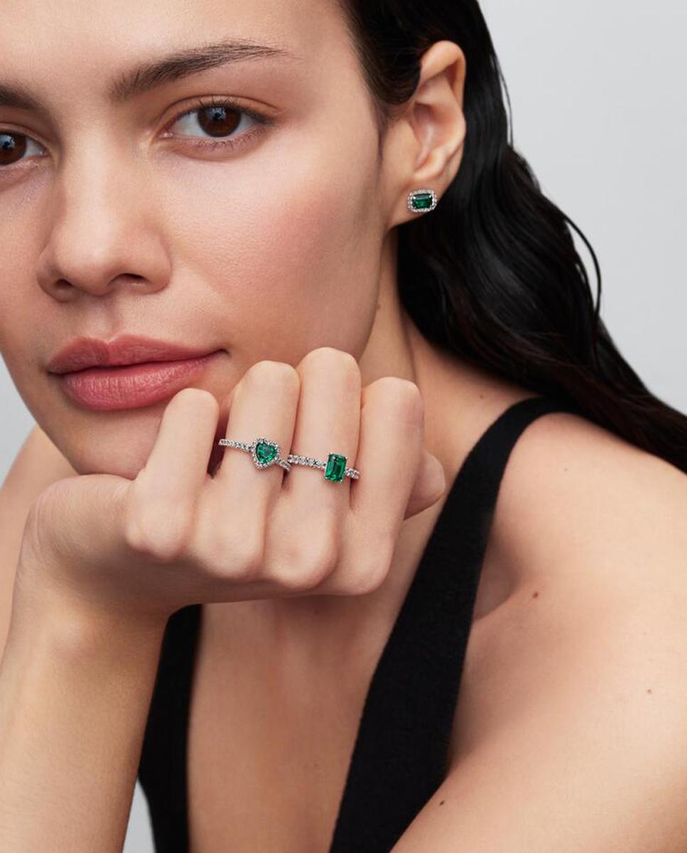 Anillo halo rectangular verde brillante - PANDORA - Verde Verde-3