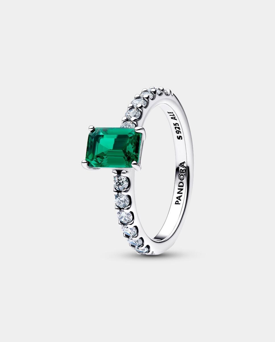 Anillo halo rectangular verde brillante