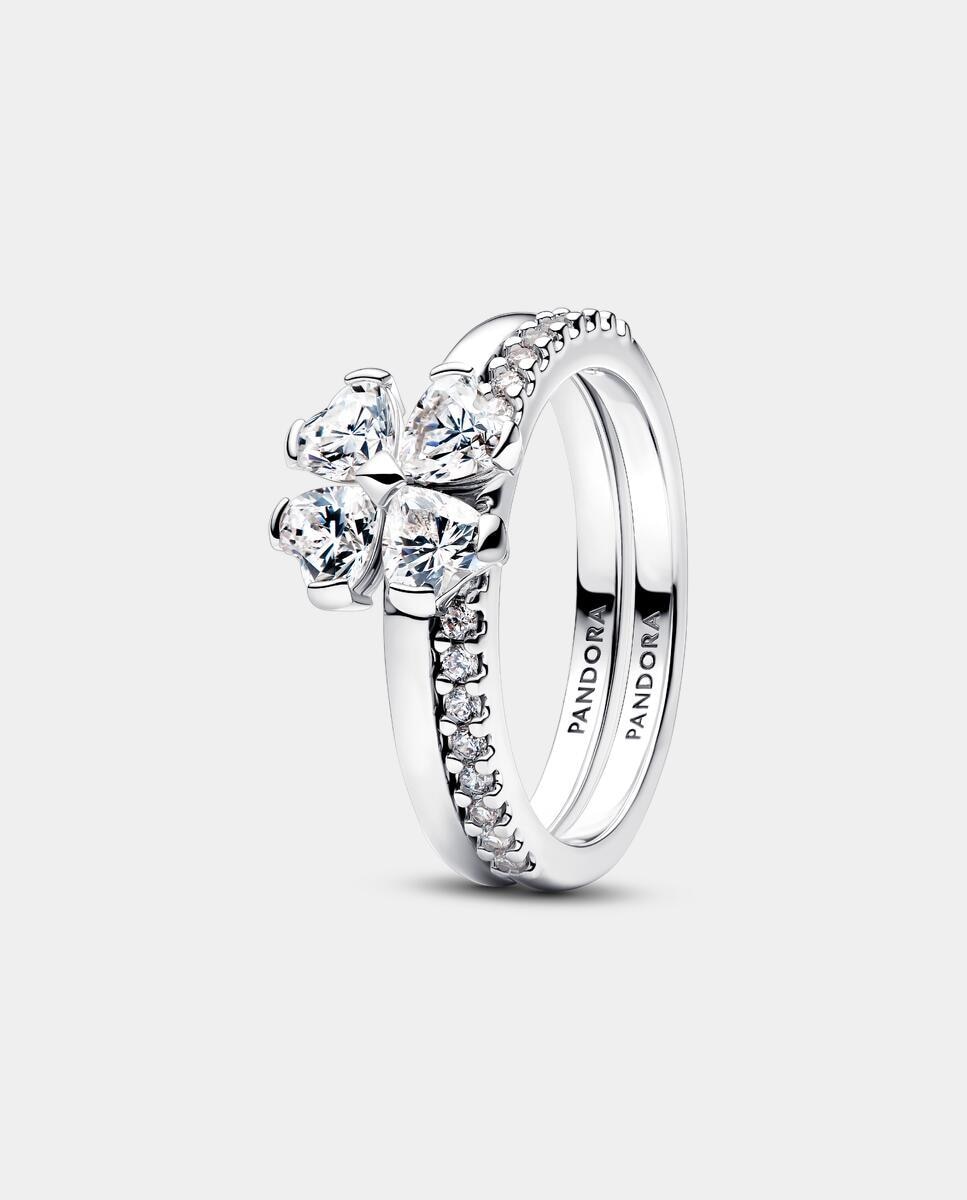 Anillo divisible trébol de la suerte brillante - PANDORA - Blanco Blanco-1