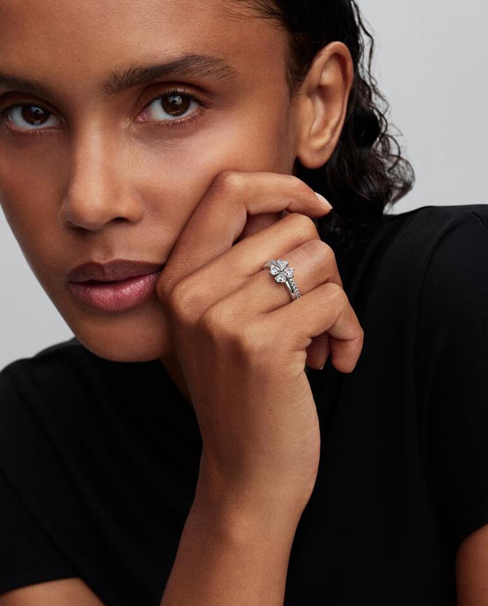Anillo divisible trébol de la suerte brillante - PANDORA - Blanco Blanco-3