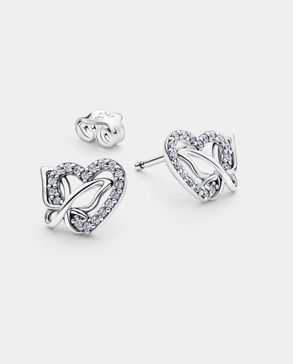 Pendientes de botón corazón y mariposa entrelazados - PANDORA - Blanco Blanco-2