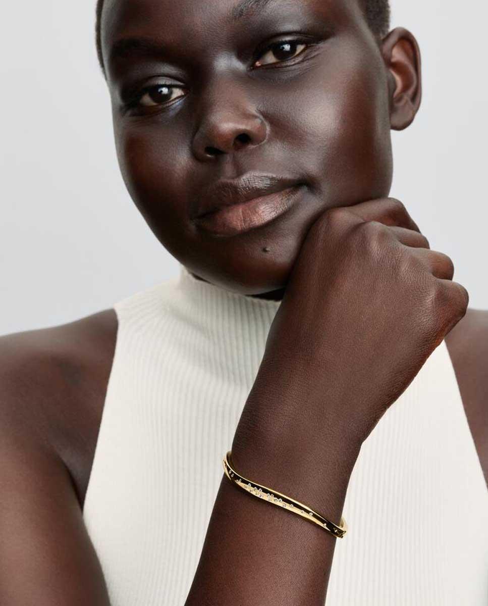 Pulsera rígida forma orgánica gemas engastadas - PANDORA - Blanco Blanco-3
