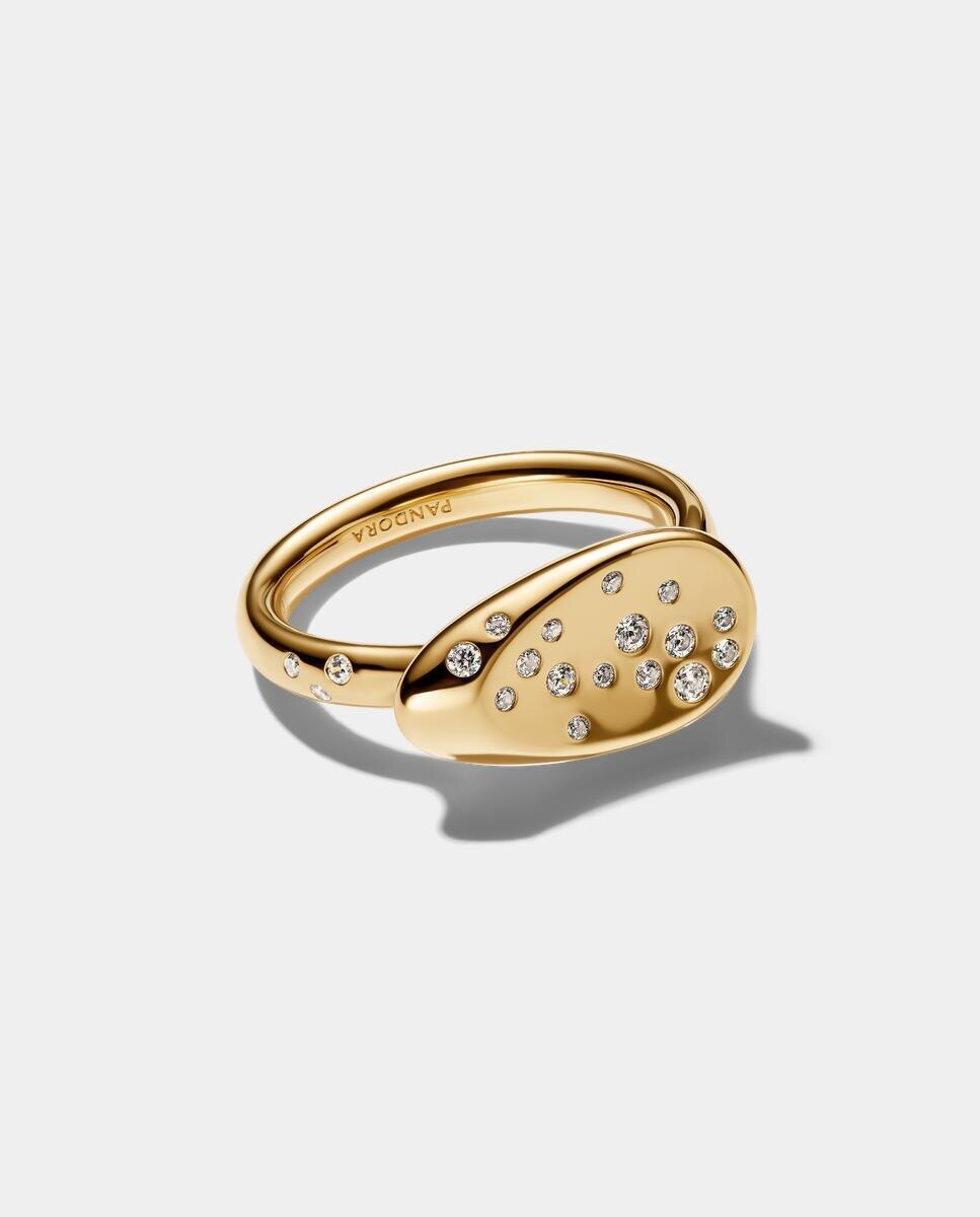 Anillo sello óvalo mediano con gemas engastadas - PANDORA - Blanco Blanco-2