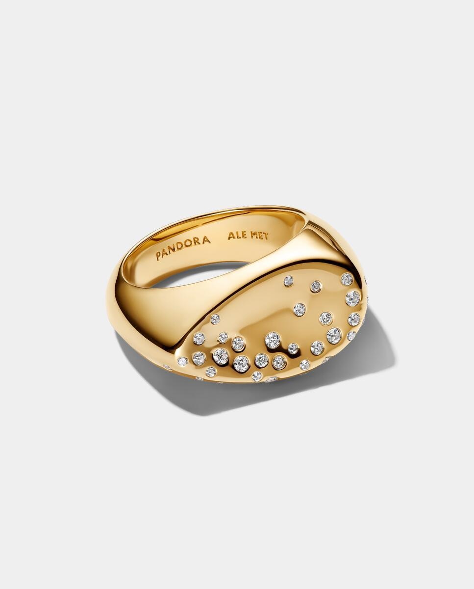 Anillo sello óvalo abovedado con gemas engastadas - PANDORA - Blanco Blanco-2