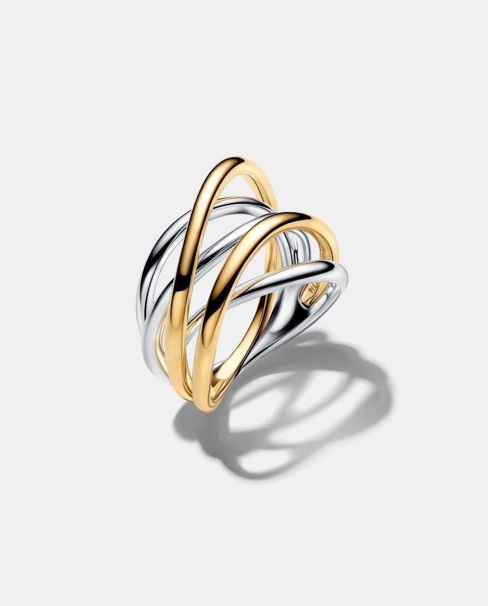 Imagen 0 de Anillo bandas entrelazadas doble en dos tonos Plata