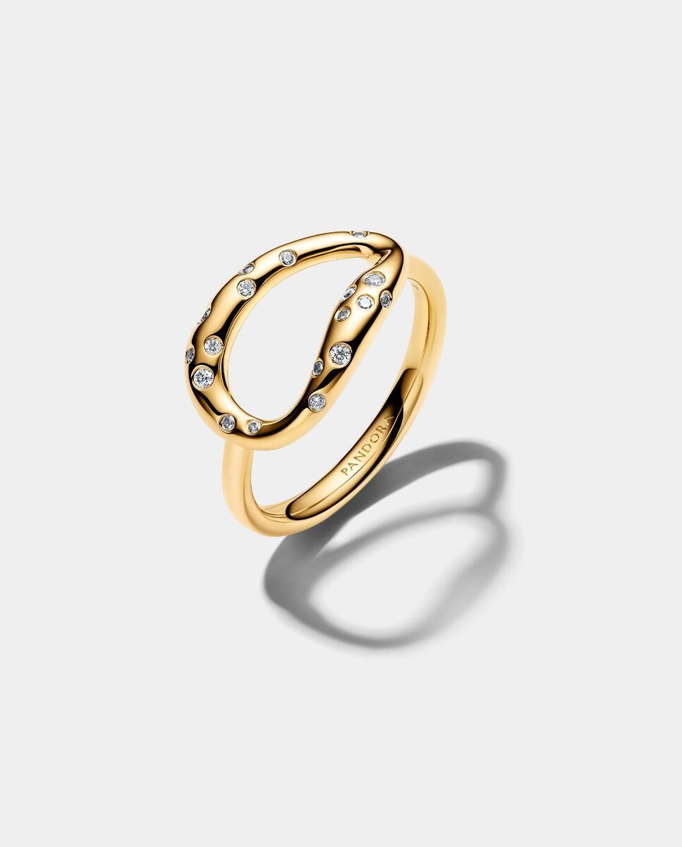 Imagen 0 de Anillo forma orgánica con gemas engastadas Blanco