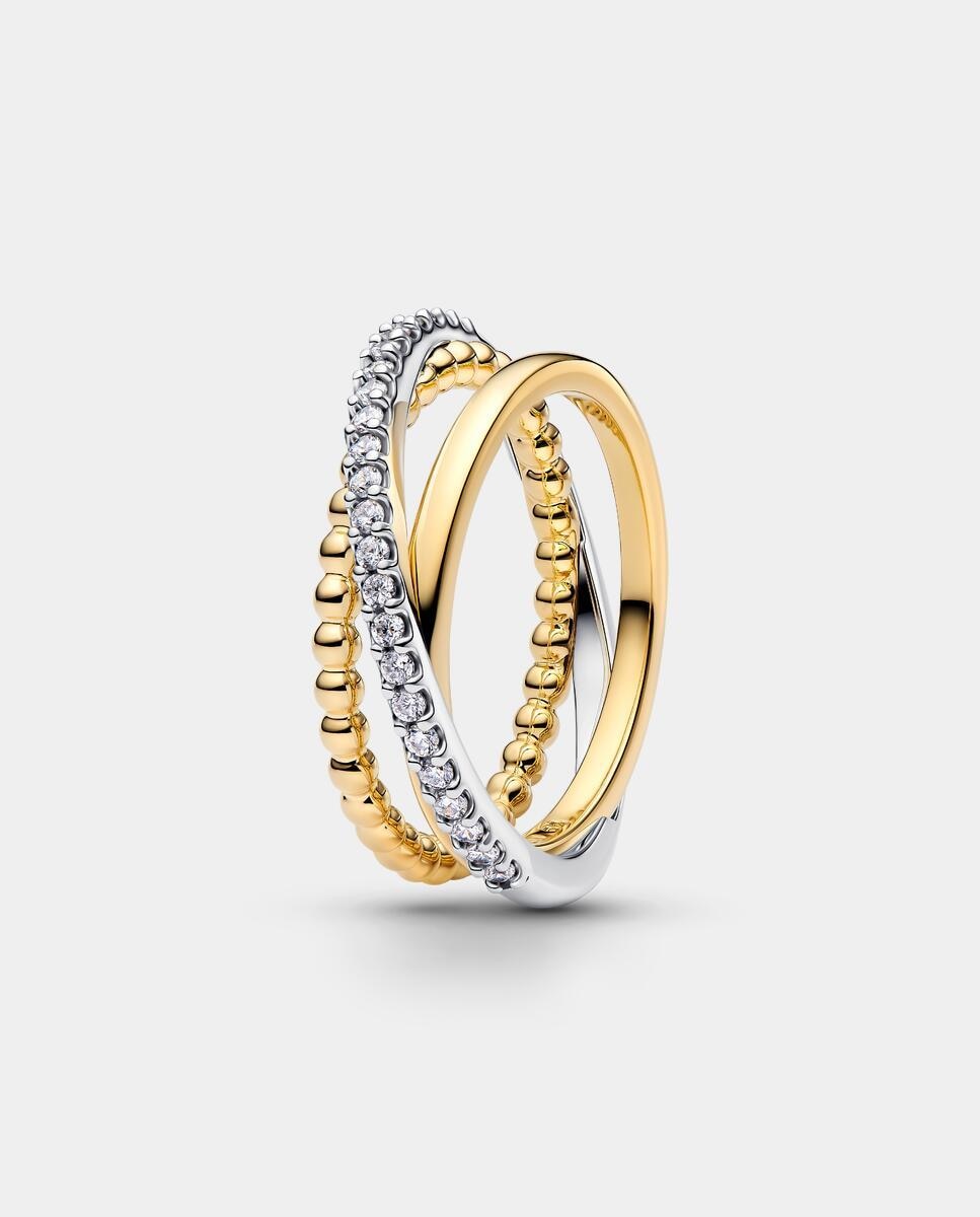 Anillo banda triple cruzada cuentas y pavé - PANDORA - Blanco Blanco-1