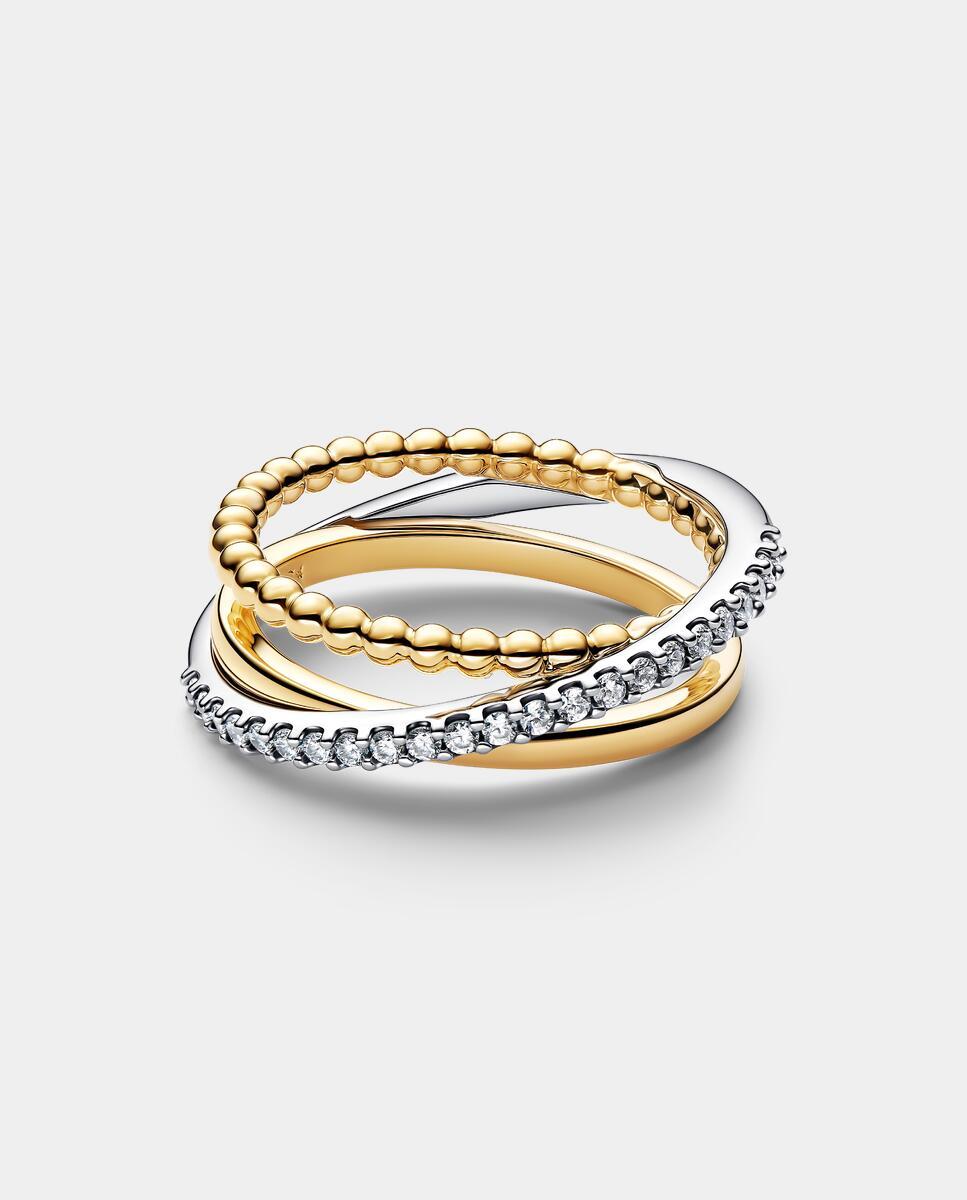 Anillo banda triple cruzada cuentas y pavé - PANDORA - Blanco Blanco-2