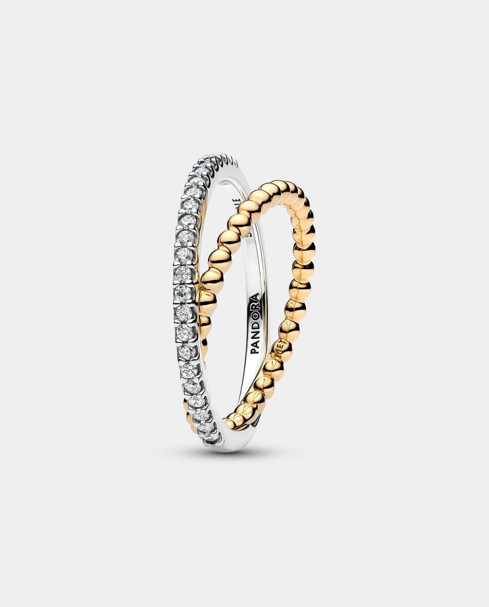 Anillo banda doble cruzada cuentas y pavé - PANDORA - Blanco Blanco-1