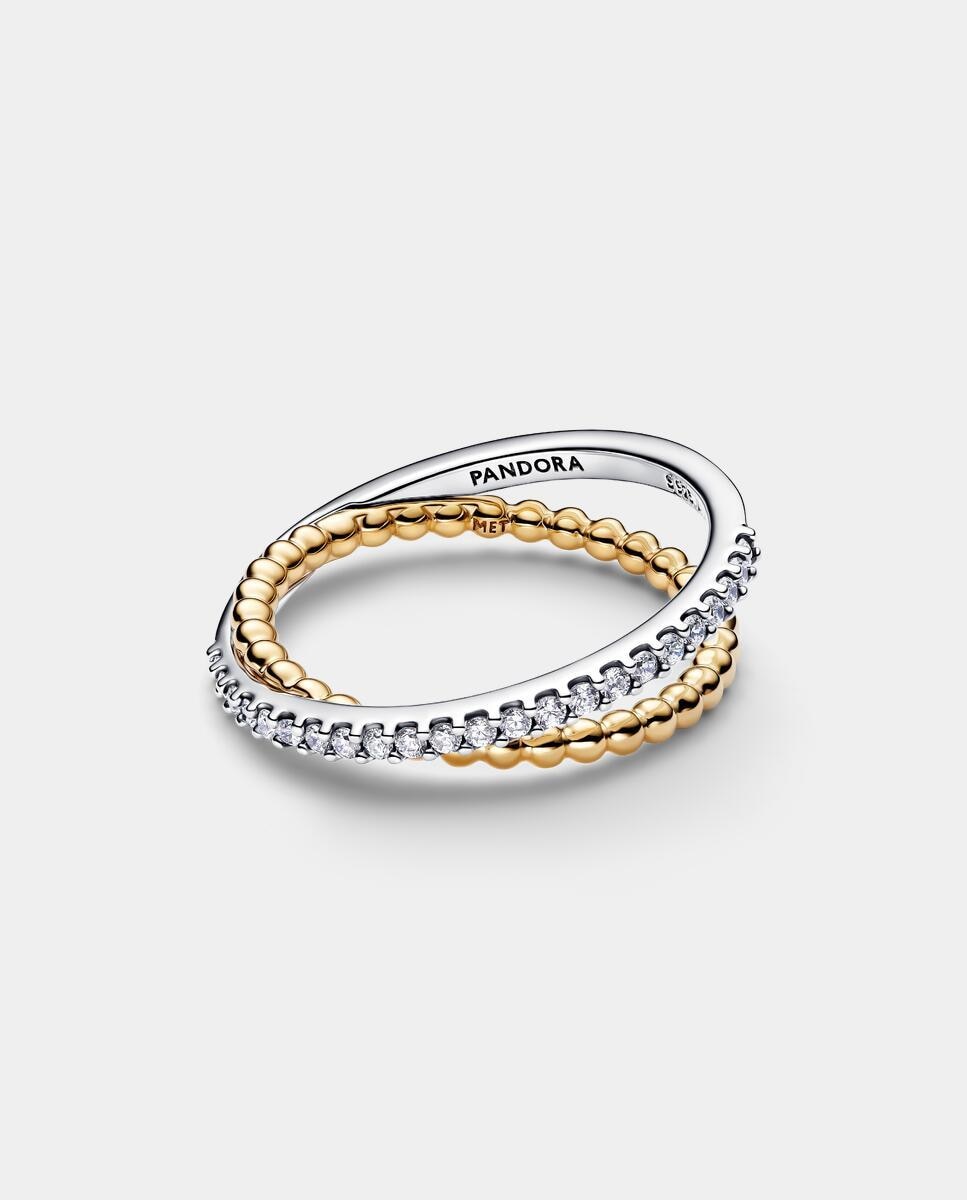 Anillo banda doble cruzada cuentas y pavé - PANDORA - Blanco Blanco-2