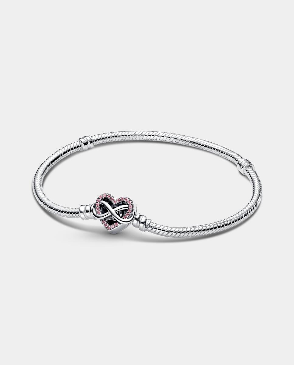 Imagen 0 de Pulsera de cadena de serpiente con cierre de corazón infinito rosa brillante Rosa