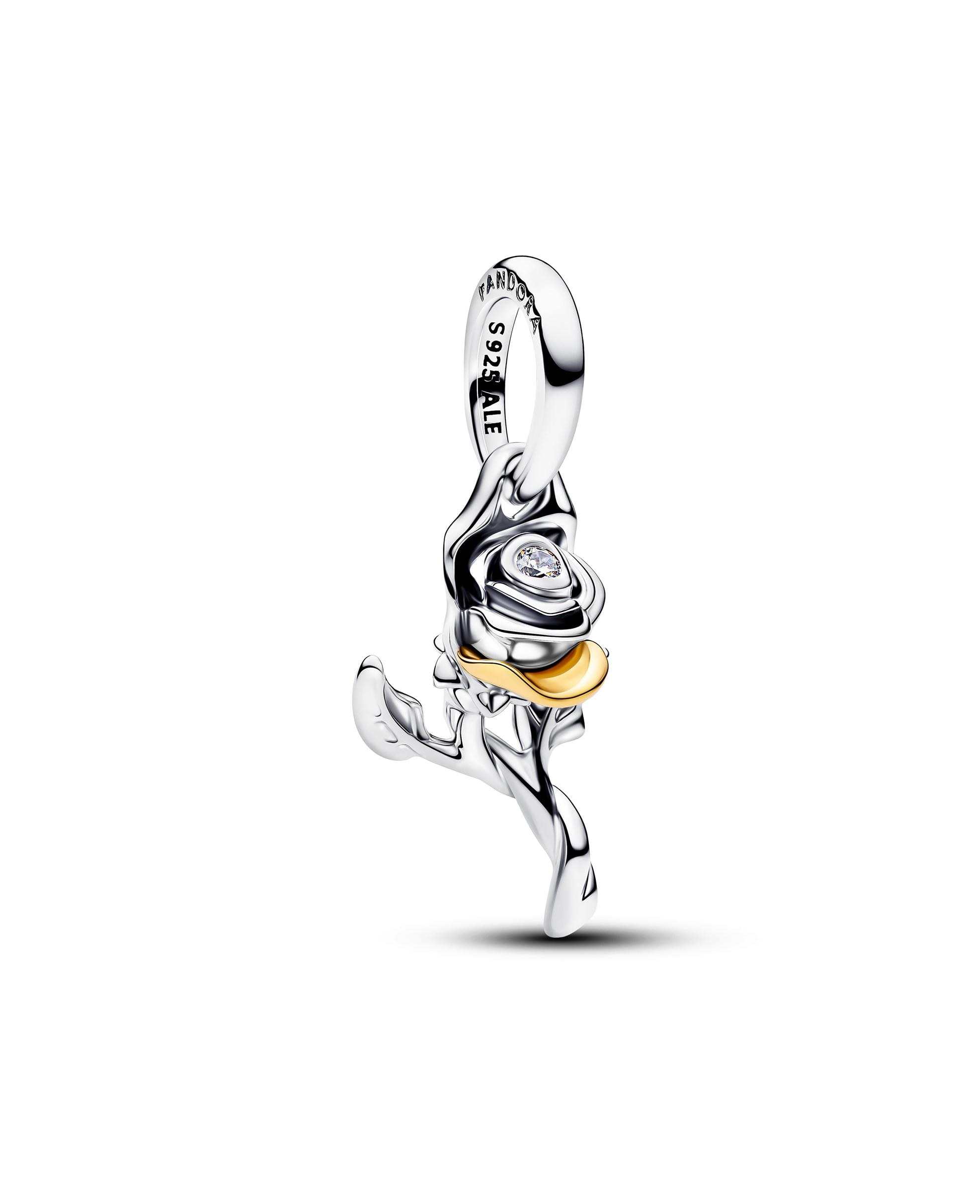 Charm colgante rosa encantada de la bella y la bestia de disney con diamante sintético creado en laboratorio - PANDORA - Blanco Blanco-1