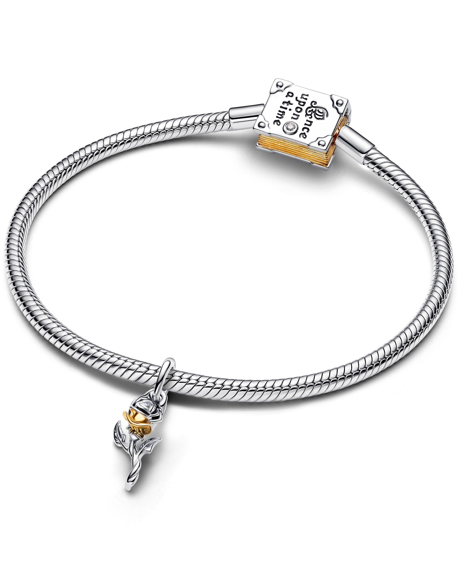 Charm colgante rosa encantada de la bella y la bestia de disney con diamante sintético creado en laboratorio - PANDORA - Blanco Blanco-2