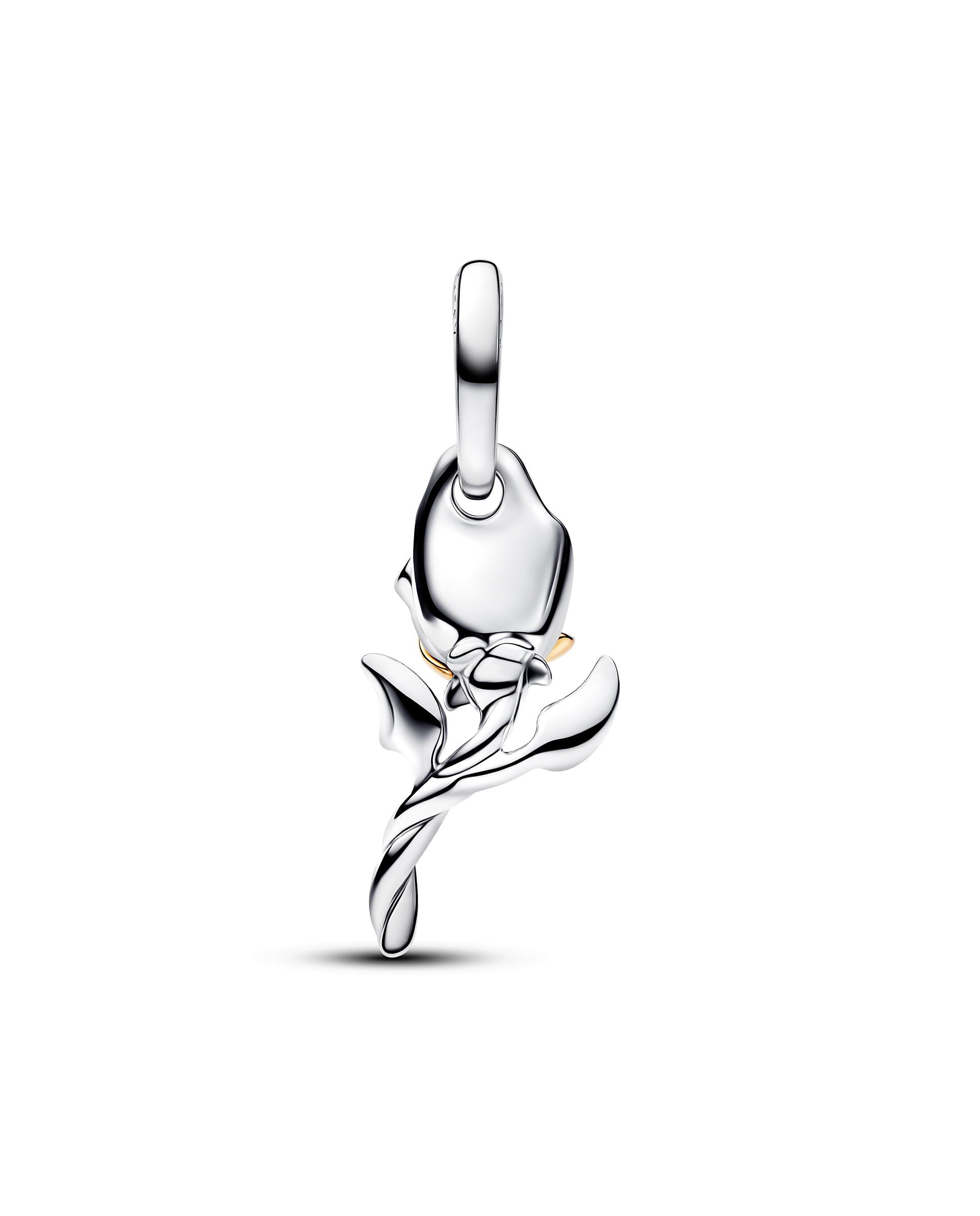 Charm colgante rosa encantada de la bella y la bestia de disney con diamante sintético creado en laboratorio - PANDORA - Blanco Blanco-3