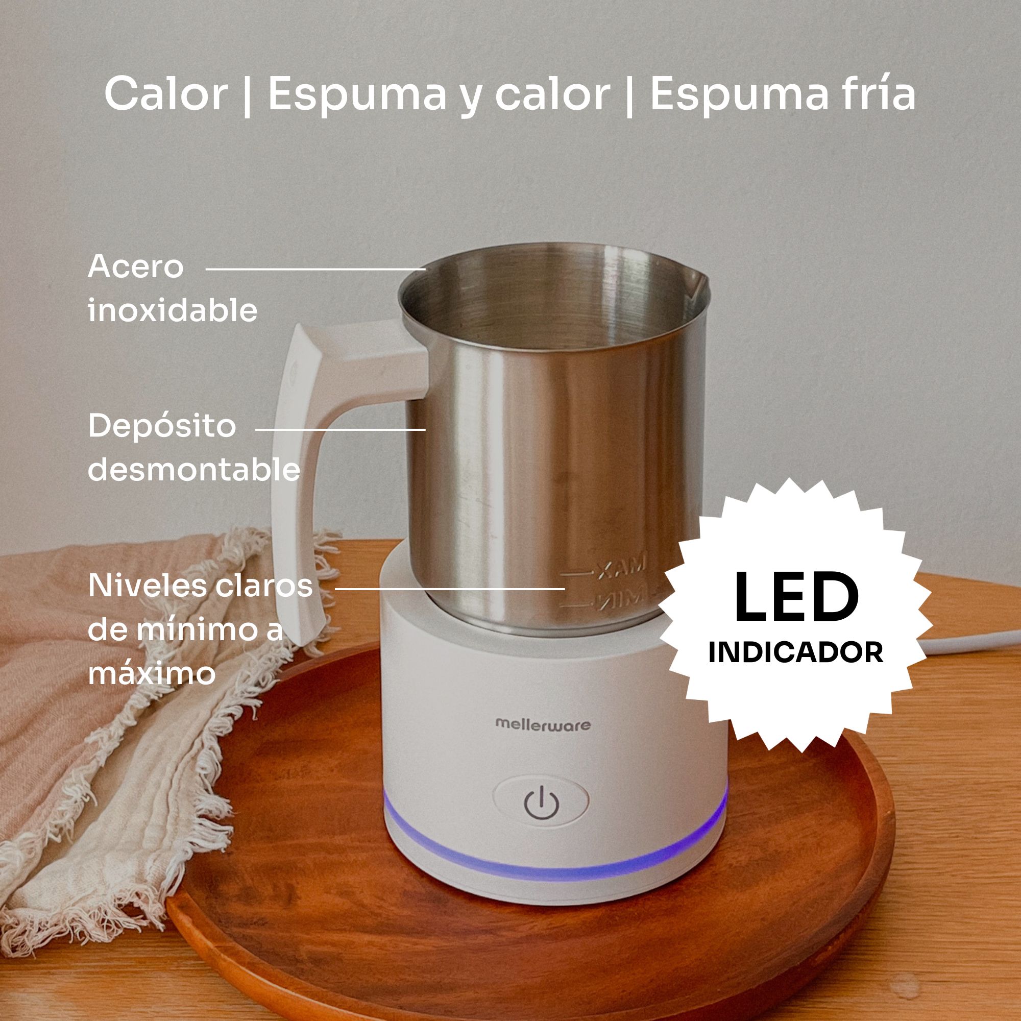 Espumador de leche Mellerware FROTHY! Inox White - Blanco Blanco-2