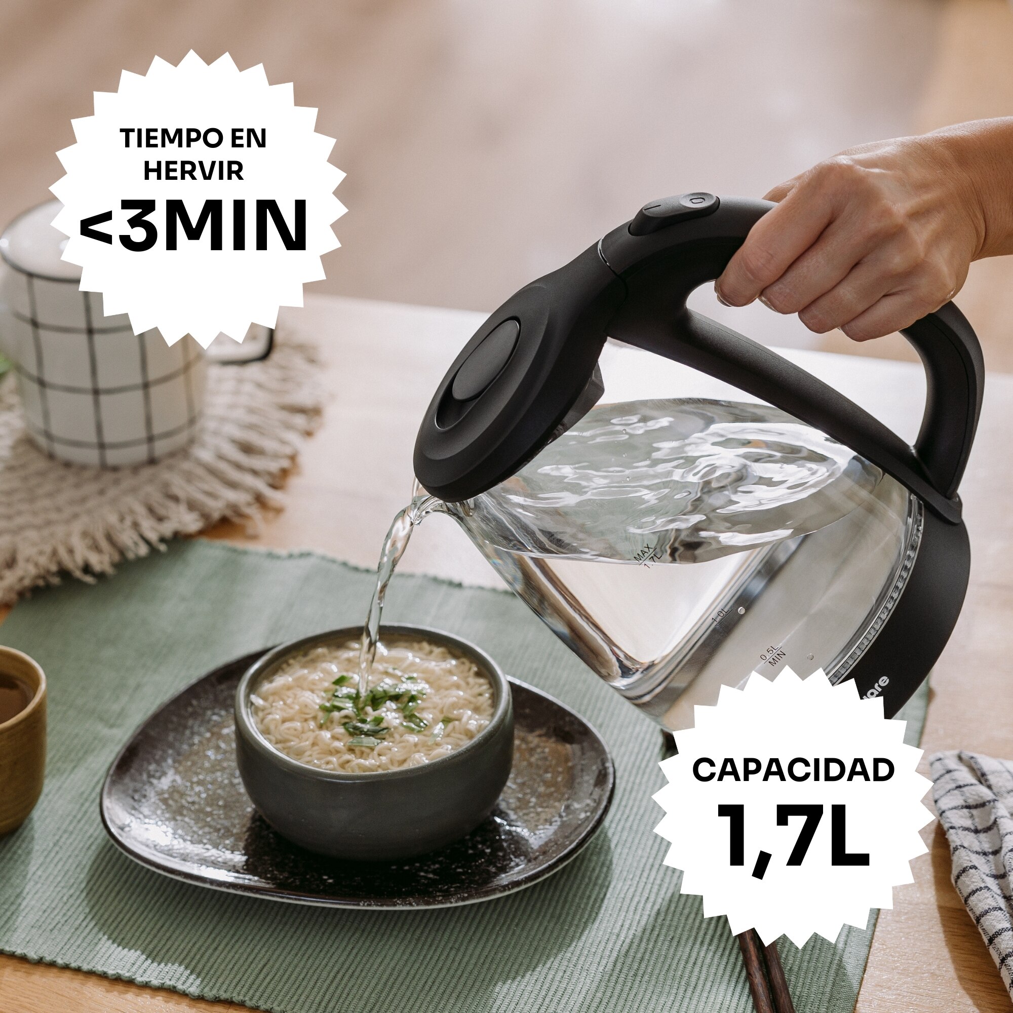 Hervidor Mellerware SPRING Basic, 2200W, 1.7L, <3min - Negro Negro-4