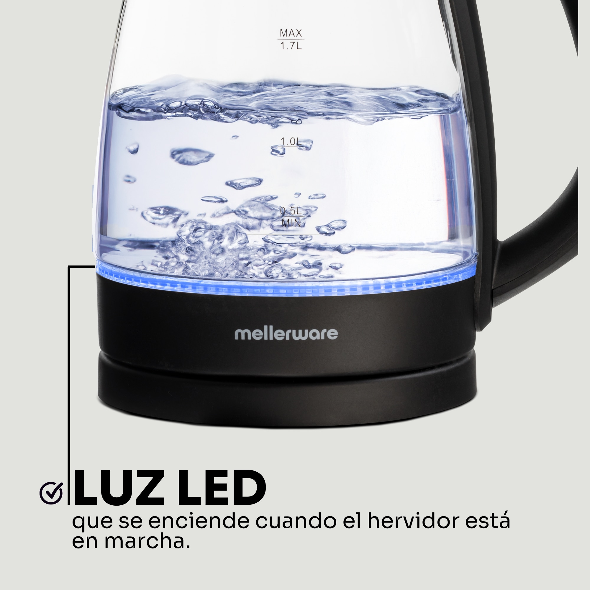 Hervidor Mellerware SPRING Basic, 2200W, 1.7L, <3min - Negro Negro-5
