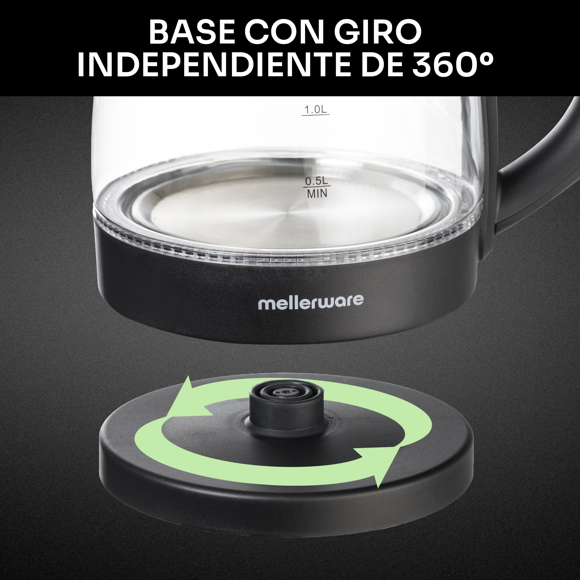 Hervidor Mellerware SPRING Basic, 2200W, 1.7L, <3min - Negro Negro-6