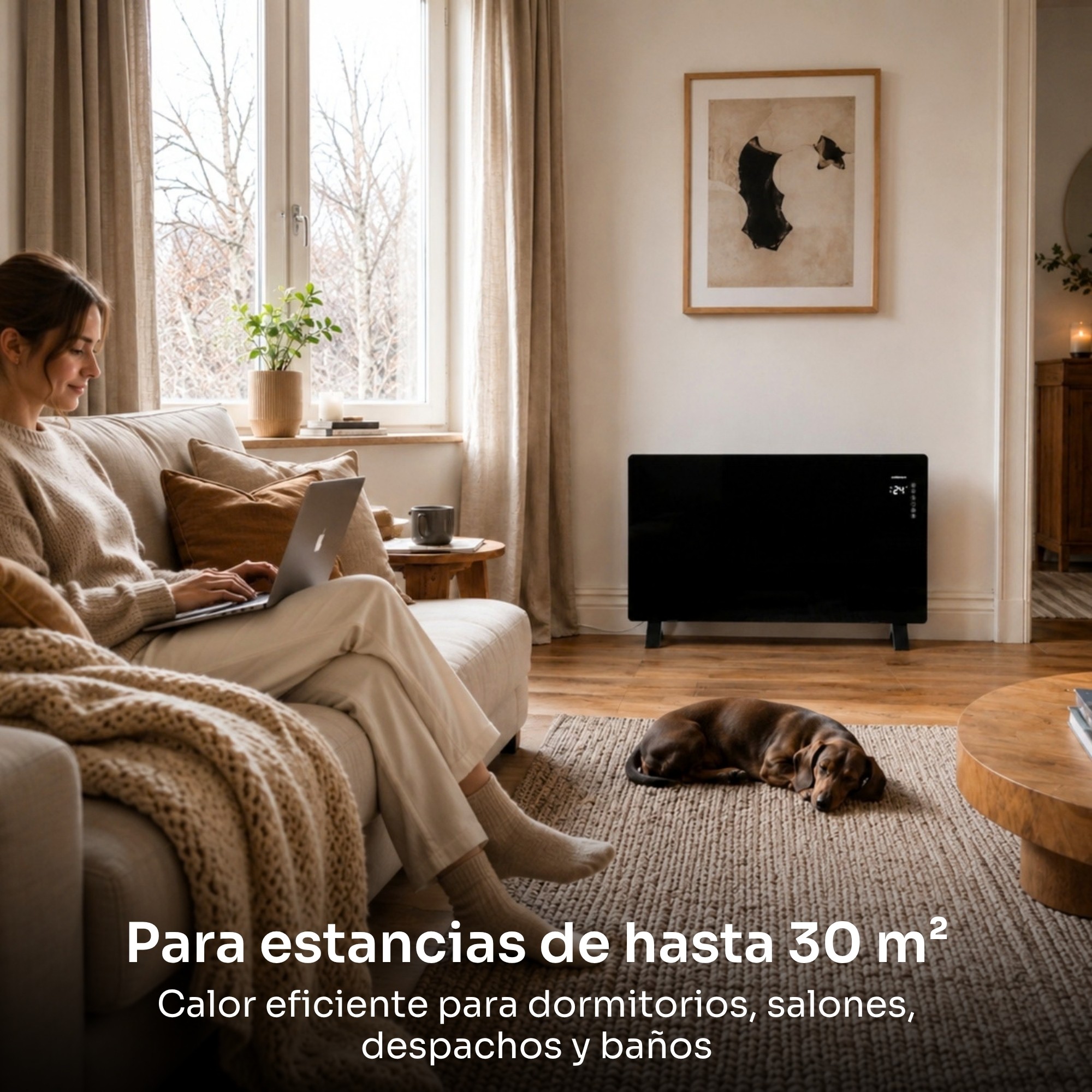 Imagen 2 de RadIador eléctrico cristal Mellerware Warmy Move Wifi - Negro Negro