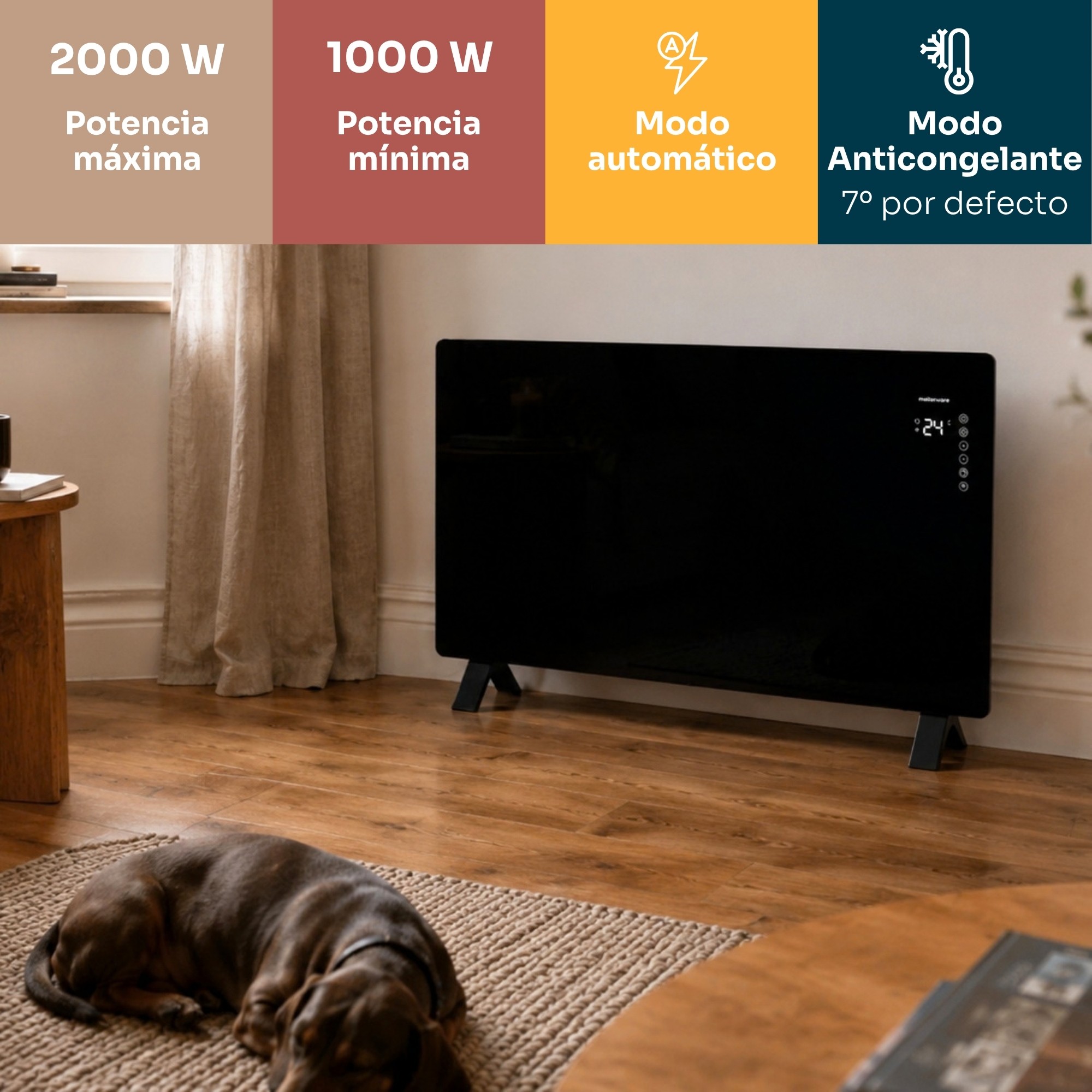 Imagen 3 de RadIador eléctrico cristal Mellerware Warmy Move Wifi - Negro Negro