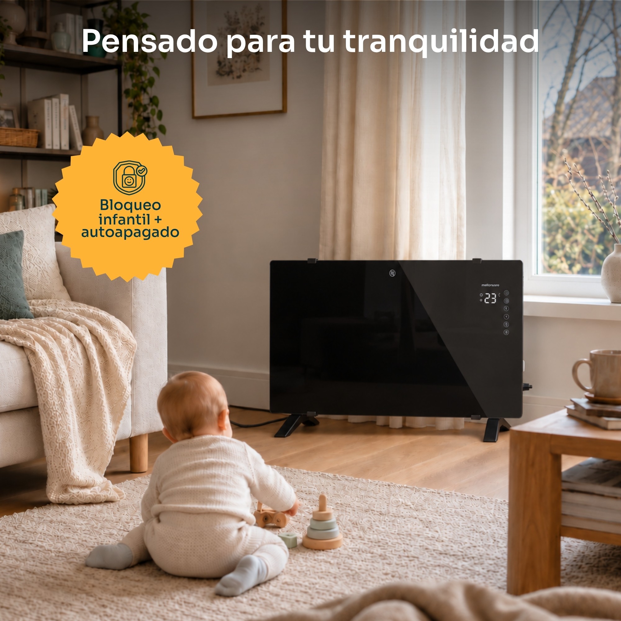 Imagen 6 de RadIador eléctrico cristal Mellerware Warmy Move Wifi - Negro Negro
