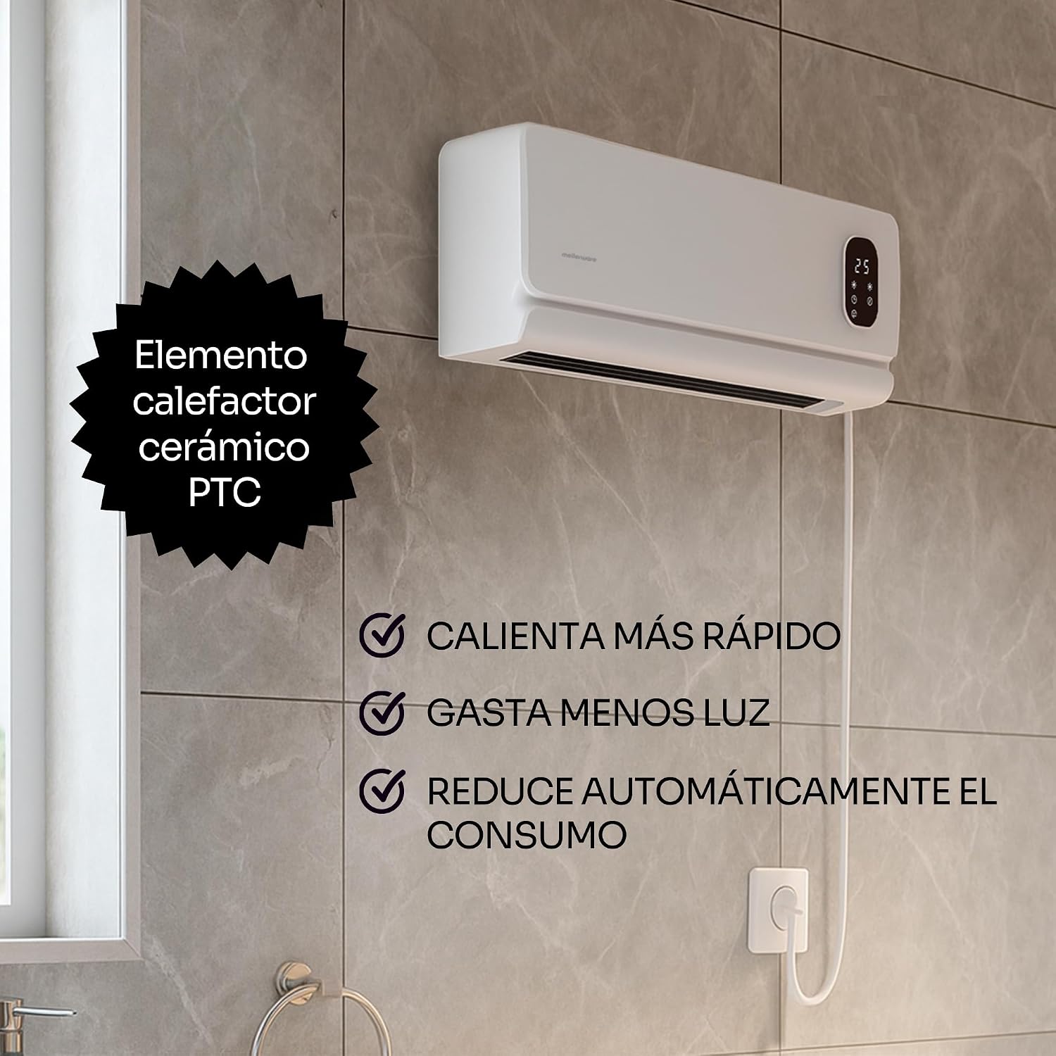 Imagen 6 de Calefactor de Pared Mellerware Homy Wall - Blanco Blanco