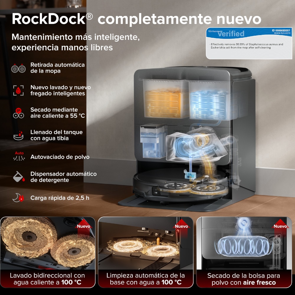 Robot aspirador Roborock SAROS 20X con dos mopas y base multifunción potencia de succión 36000Pa batería 6400mAh - Negro Negro-2