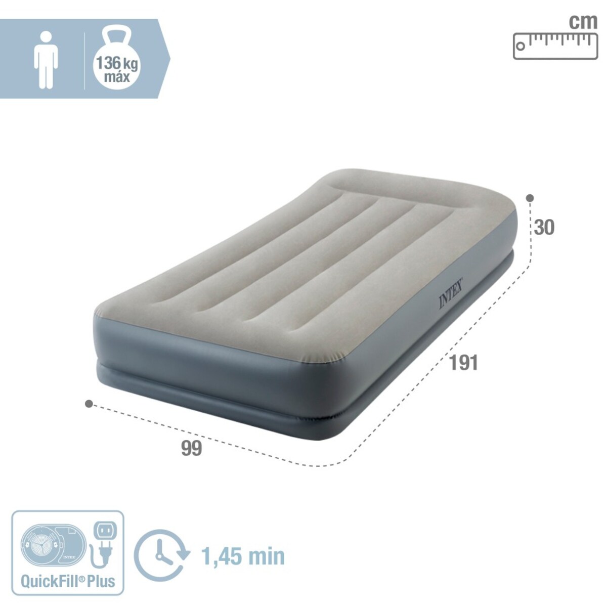 Colchón hinchable Intex individual Talla S Dura-Beam Estándar Pillow Rest Mid-Rise 4