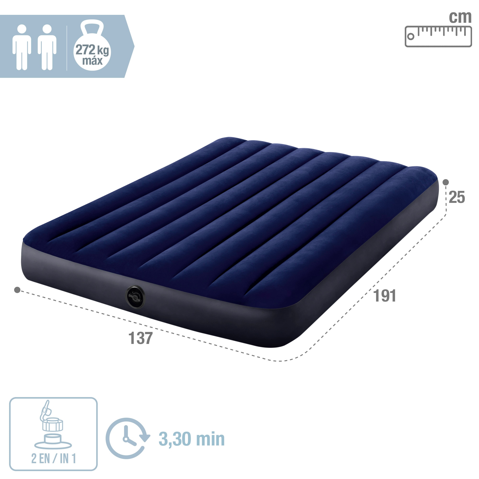 Colchón hinchable Dura-Beam Standard modelo Classic Downy Intex - Azul Azul-4
