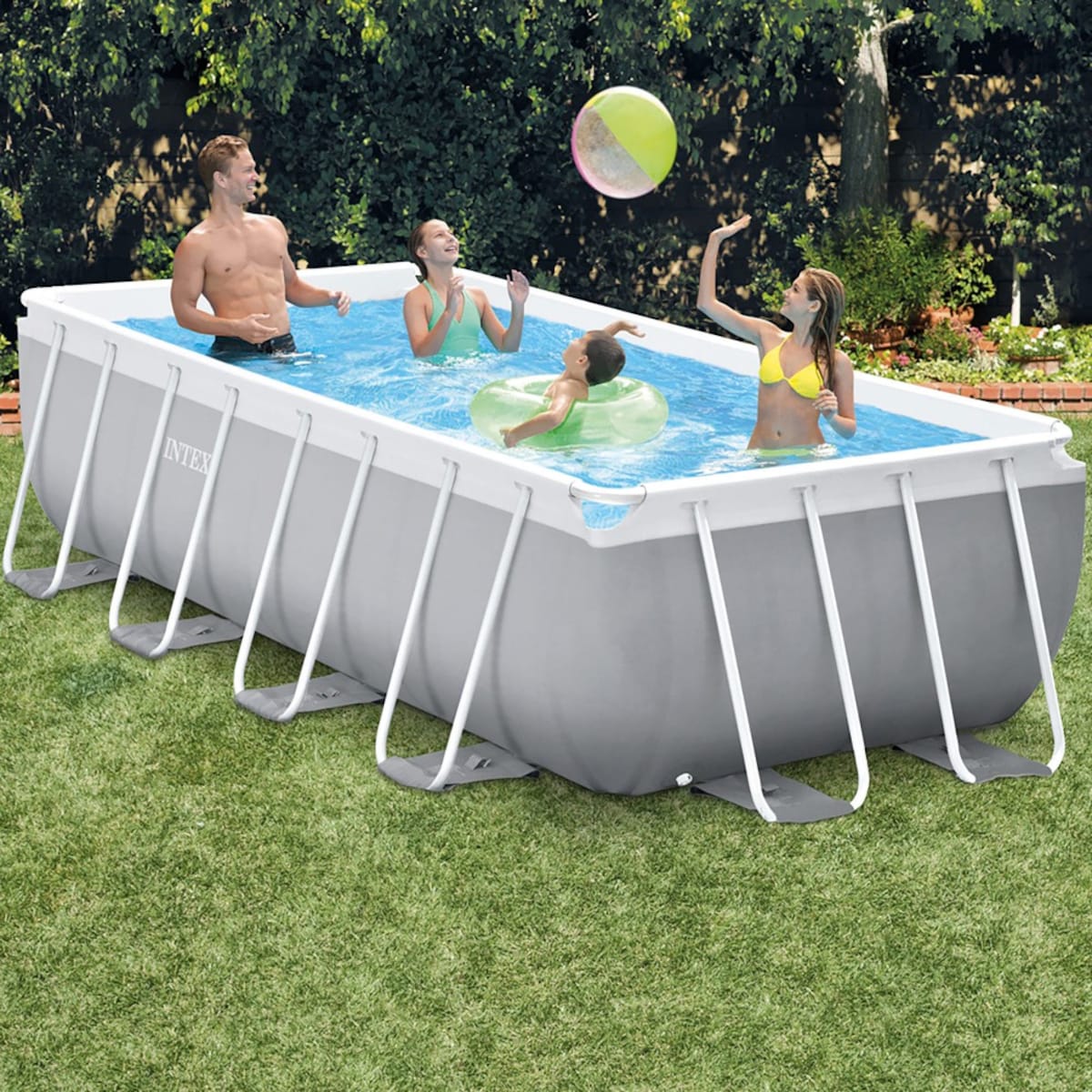 Piscina elevada rectangular prism frame Intex con depuradora Gris-2