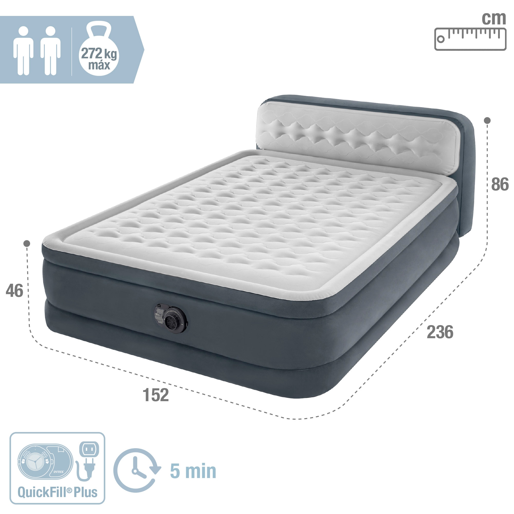 Colchón hinchable con cabecero Dura-Beam Deluxe Ultra Plush Queen  Intex 4