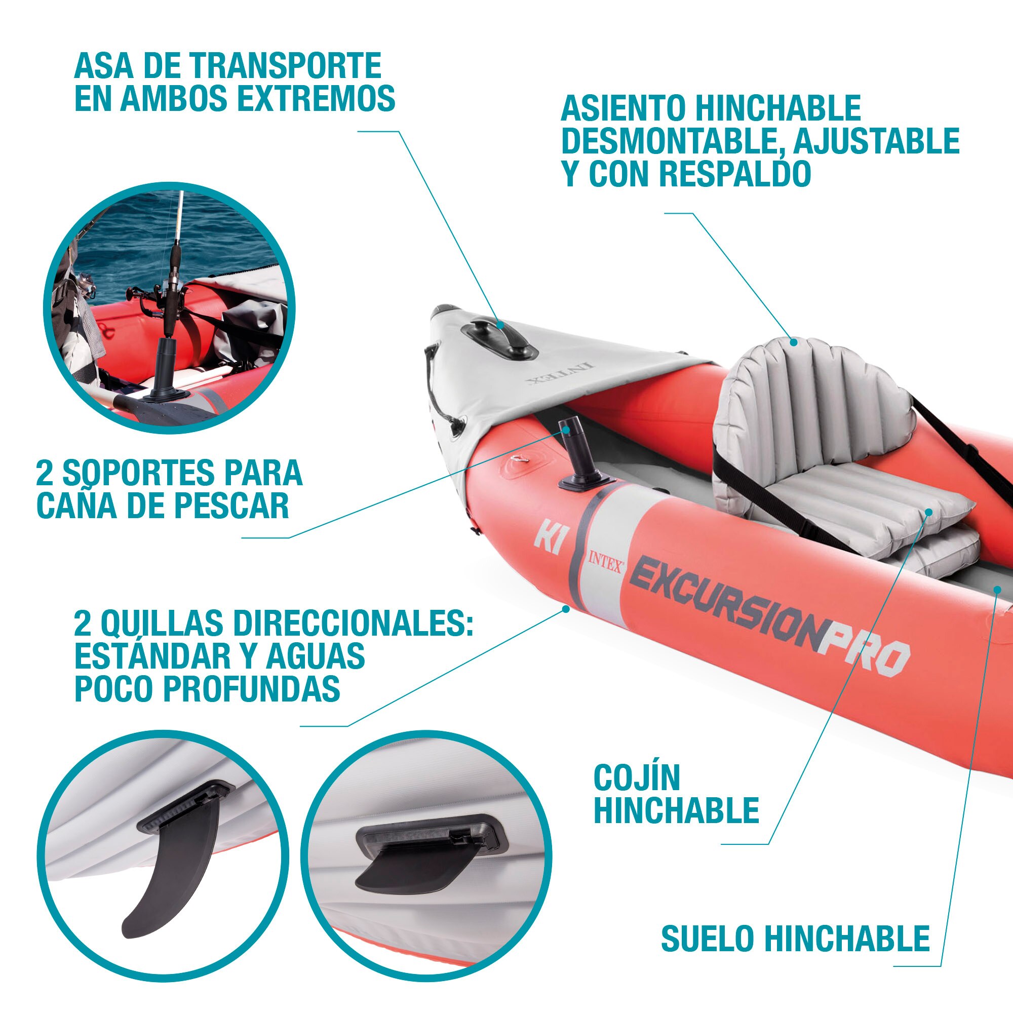 Kayak hinchable Excursion Pro K1 con accesorios Intex - Rojo Rojo-3