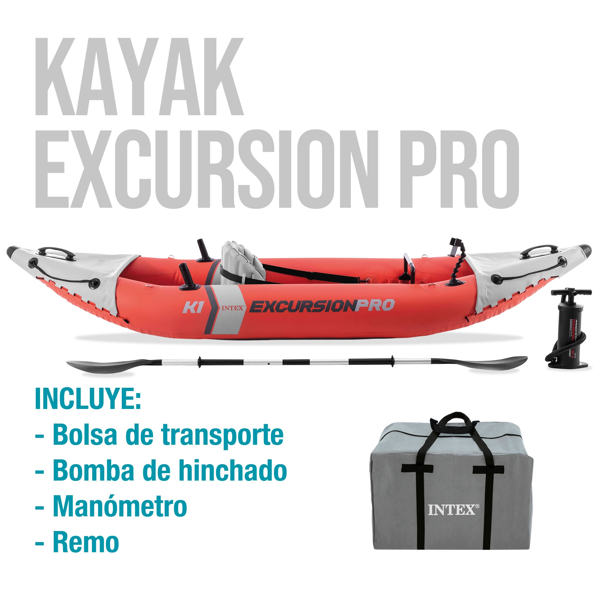 Kayak hinchable Excursion Pro K1 con accesorios Intex - Rojo Rojo-5