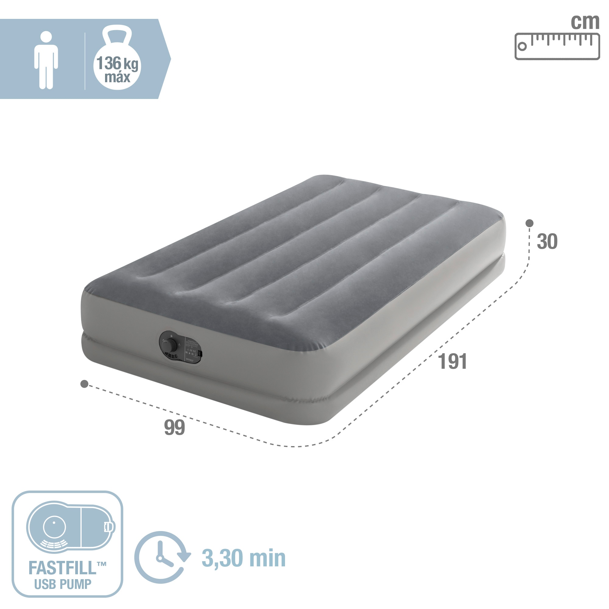 Colchón hinchable individual Dura-Beam® modelo Prestige Intex - Gris Gris-4