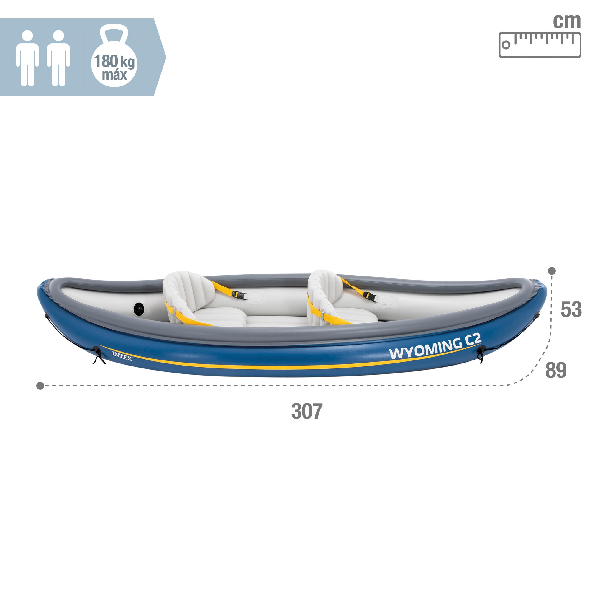 Imagen 4 de Kayak hinchable 2 plazas con remos + hinchador Wyoming C2 Intex - Azul Azul