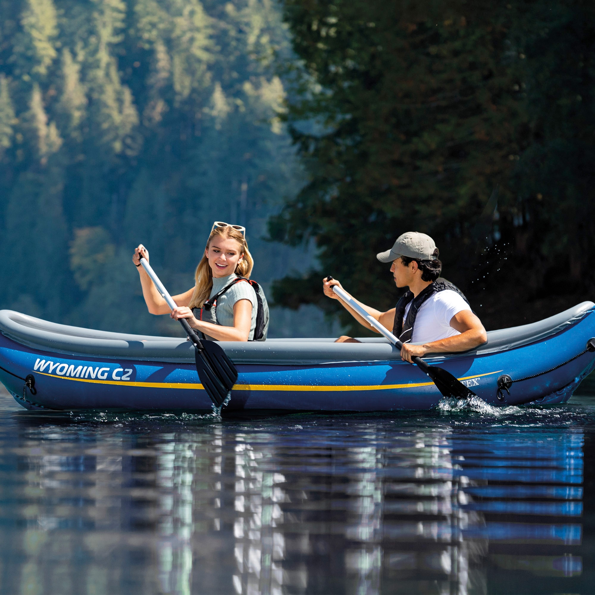 Imagen 7 de Kayak hinchable 2 plazas con remos + hinchador Wyoming C2 Intex - Azul Azul