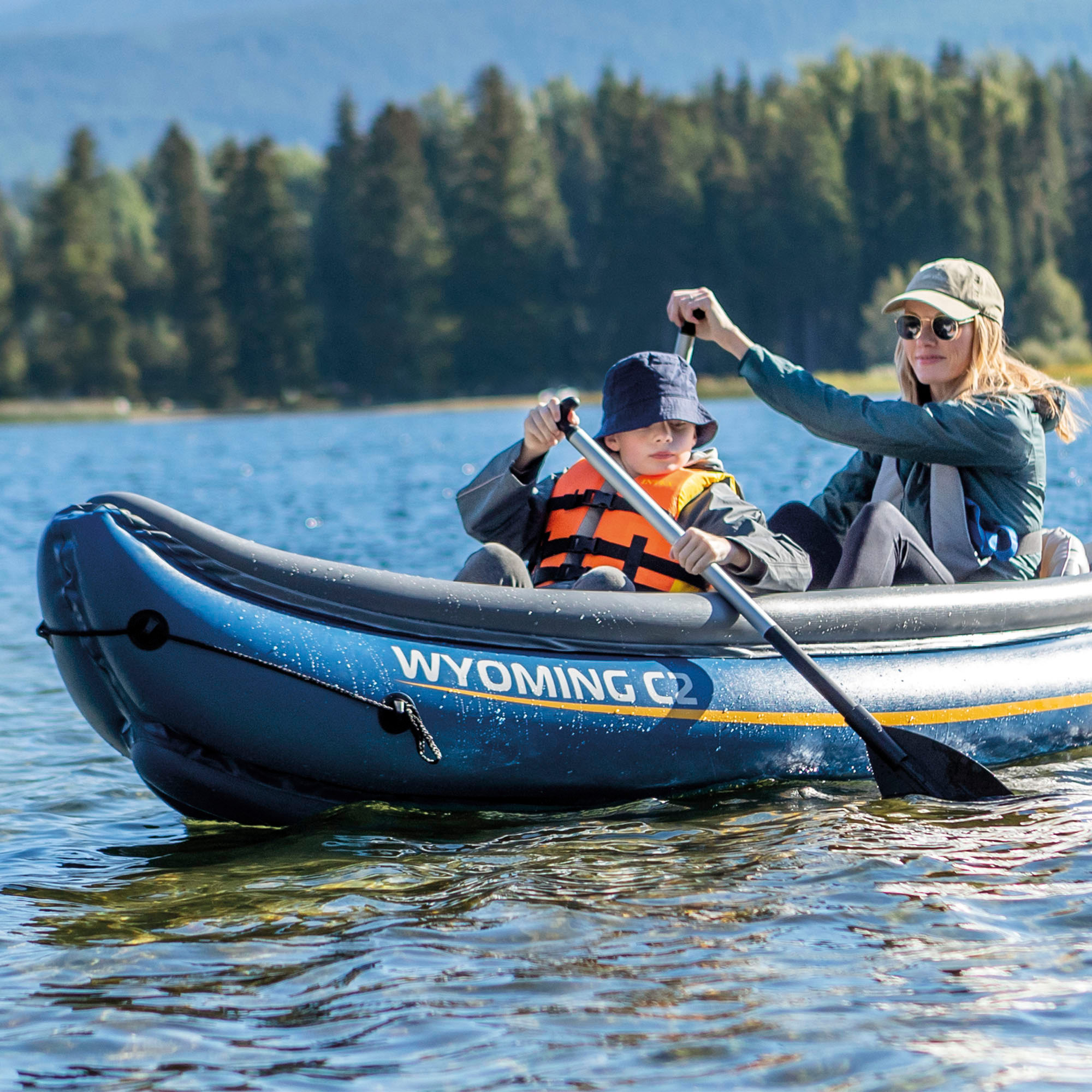 Imagen 8 de Kayak hinchable 2 plazas con remos + hinchador Wyoming C2 Intex - Azul Azul